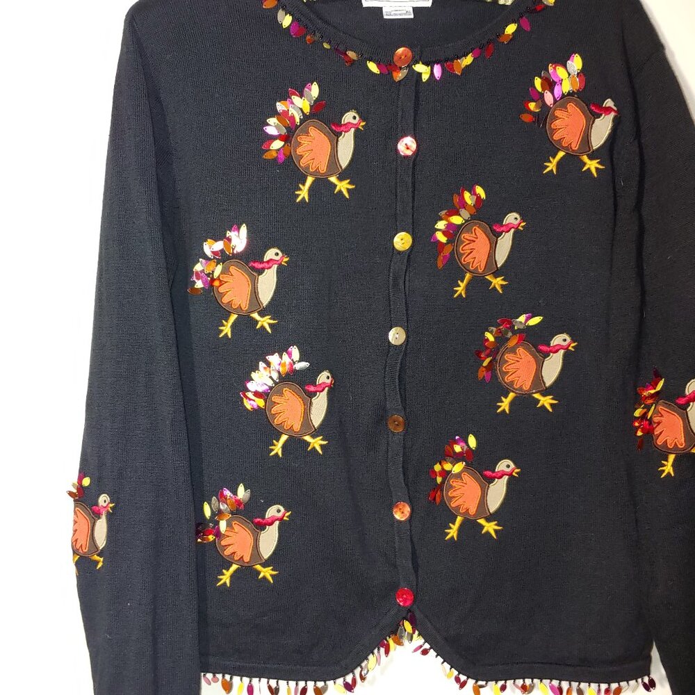 Bellepointe Vintage Embroidered Button Up Cardigan Size XL Black - Picture 4 of 6